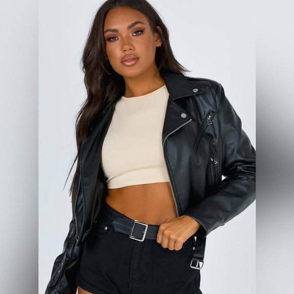 Princess Polly Black Faux Leather Jacket - Picture 2 of 10